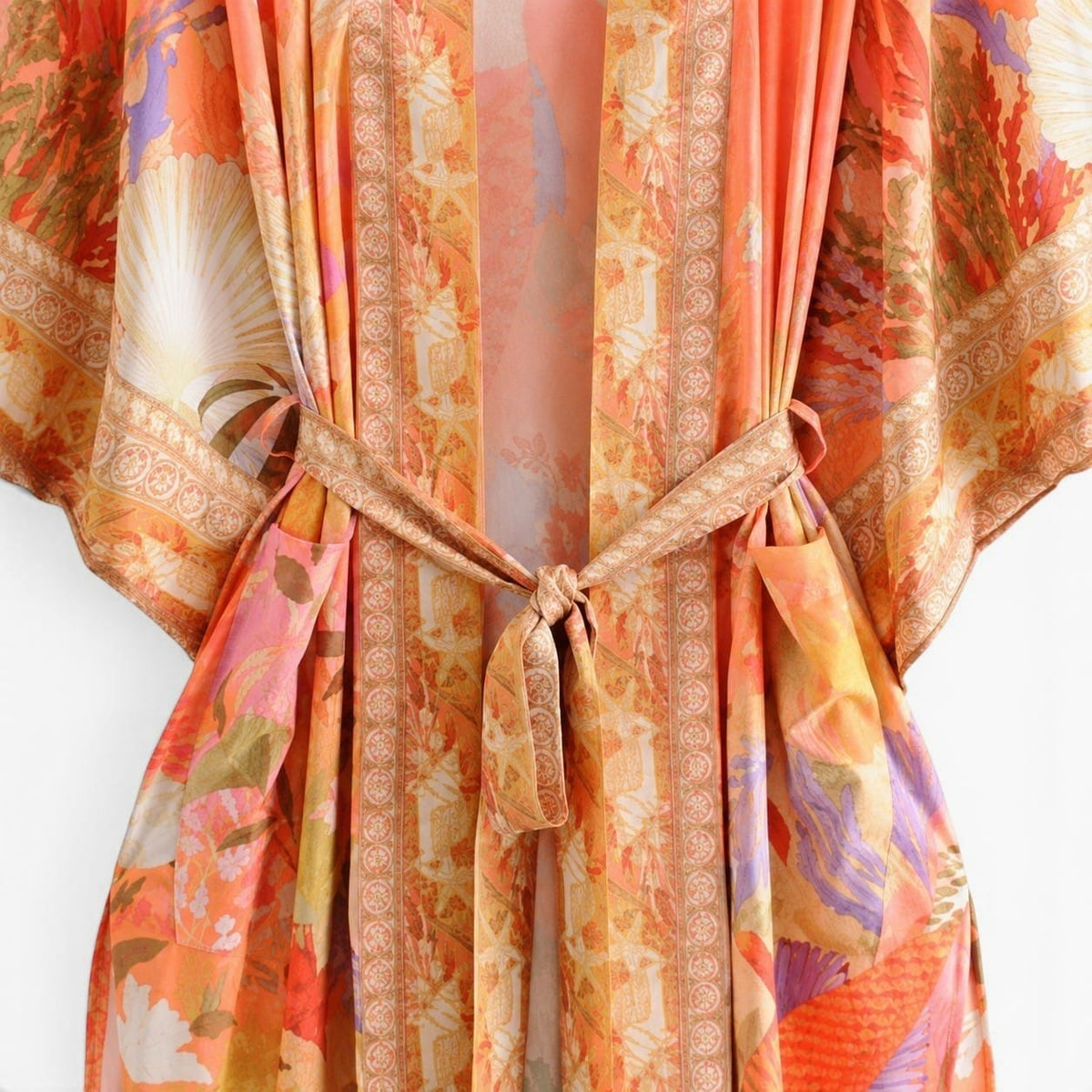 La Boutique Kimono Combinaison Style Kimono Orange Fleuri