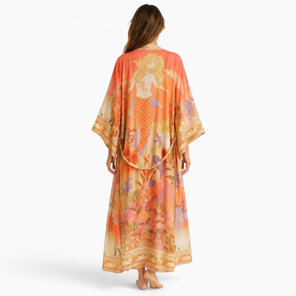 La Boutique Kimono Combinaison Style Kimono Orange Fleuri