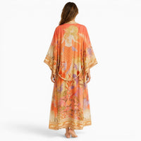 La Boutique Kimono Combinaison Style Kimono Orange Fleuri