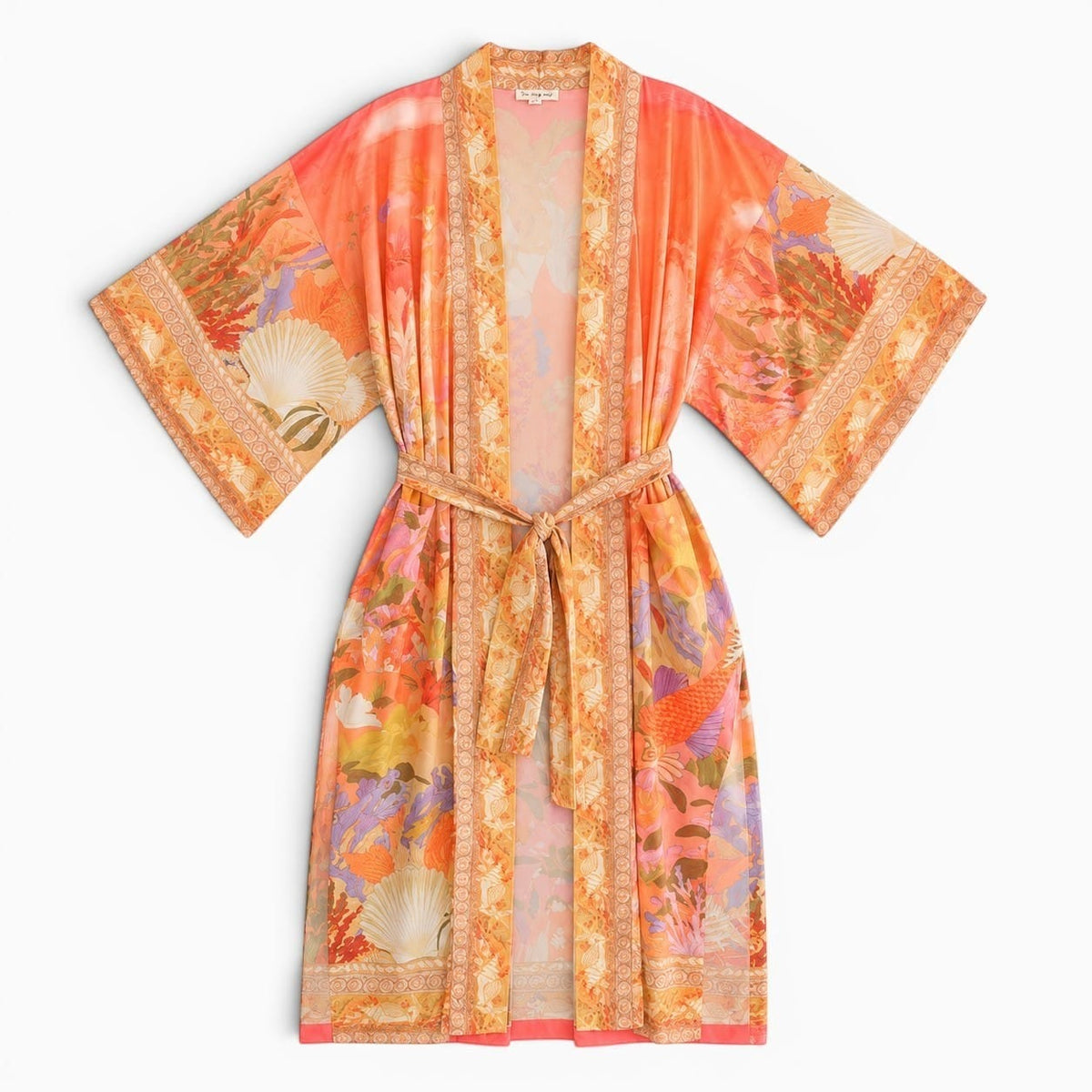 La Boutique Kimono Combinaison Style Kimono Orange Fleuri