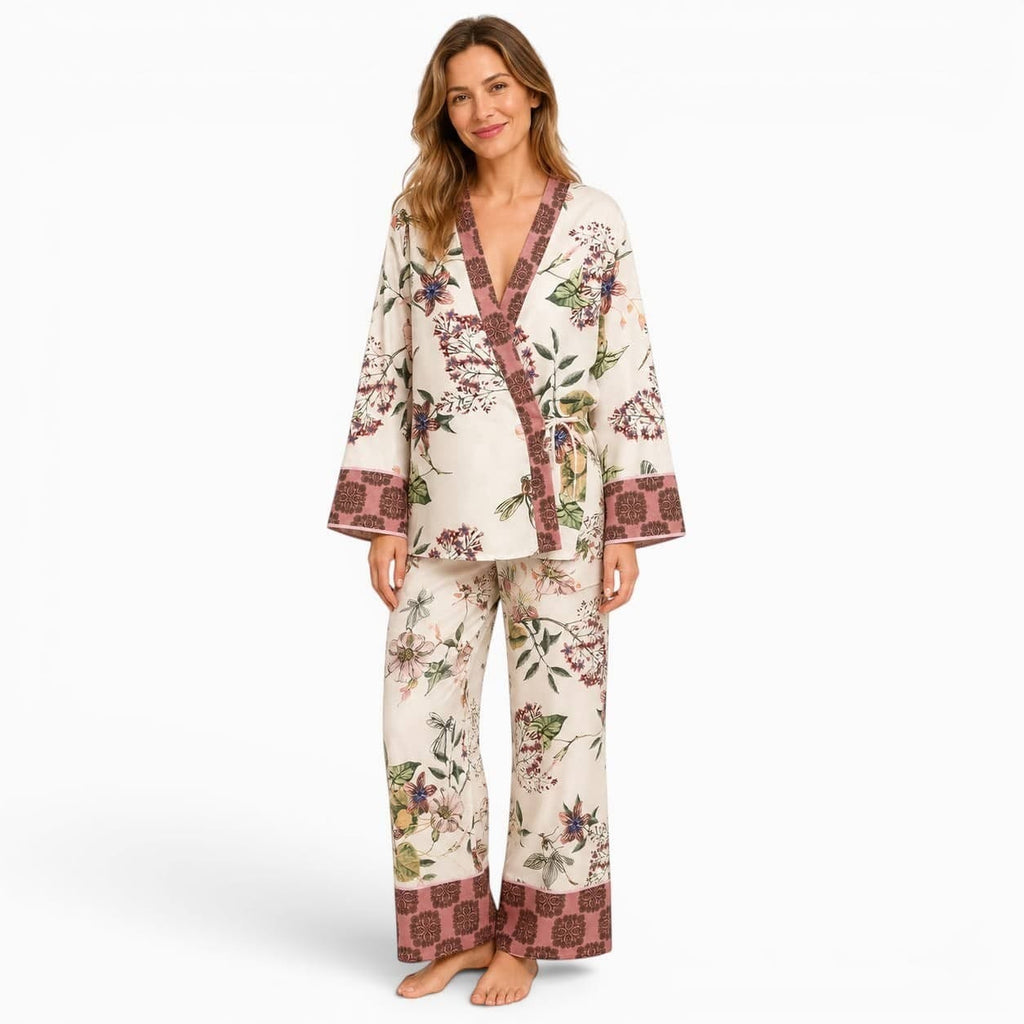 La Boutique Kimono Ensemble Kimono Blanc Fleuri