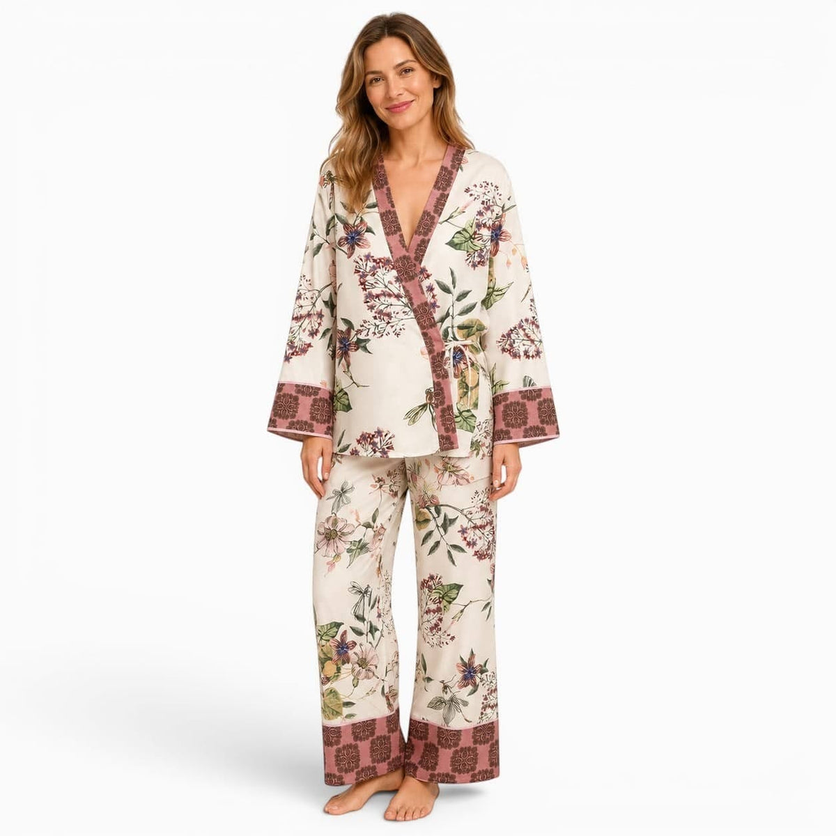 La Boutique Kimono Ensemble Kimono Blanc Fleuri