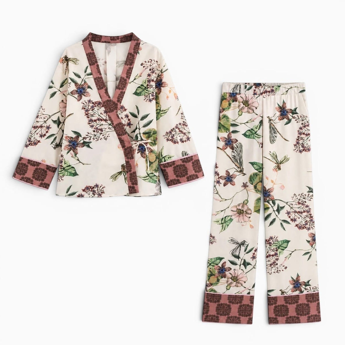 La Boutique Kimono Ensemble Kimono Blanc Fleuri