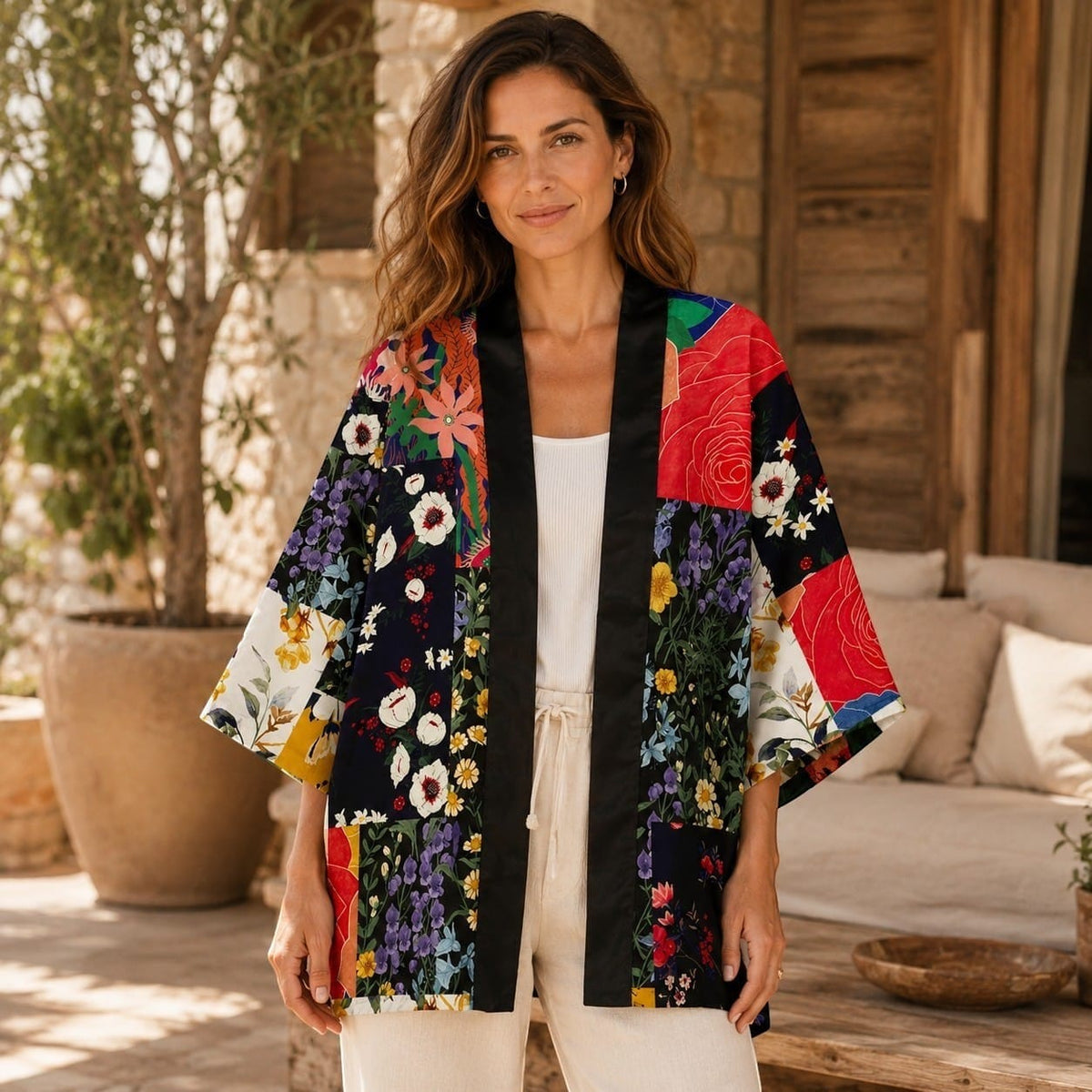 La Boutique Kimono Kimono Acétate Fleuri Multicolore