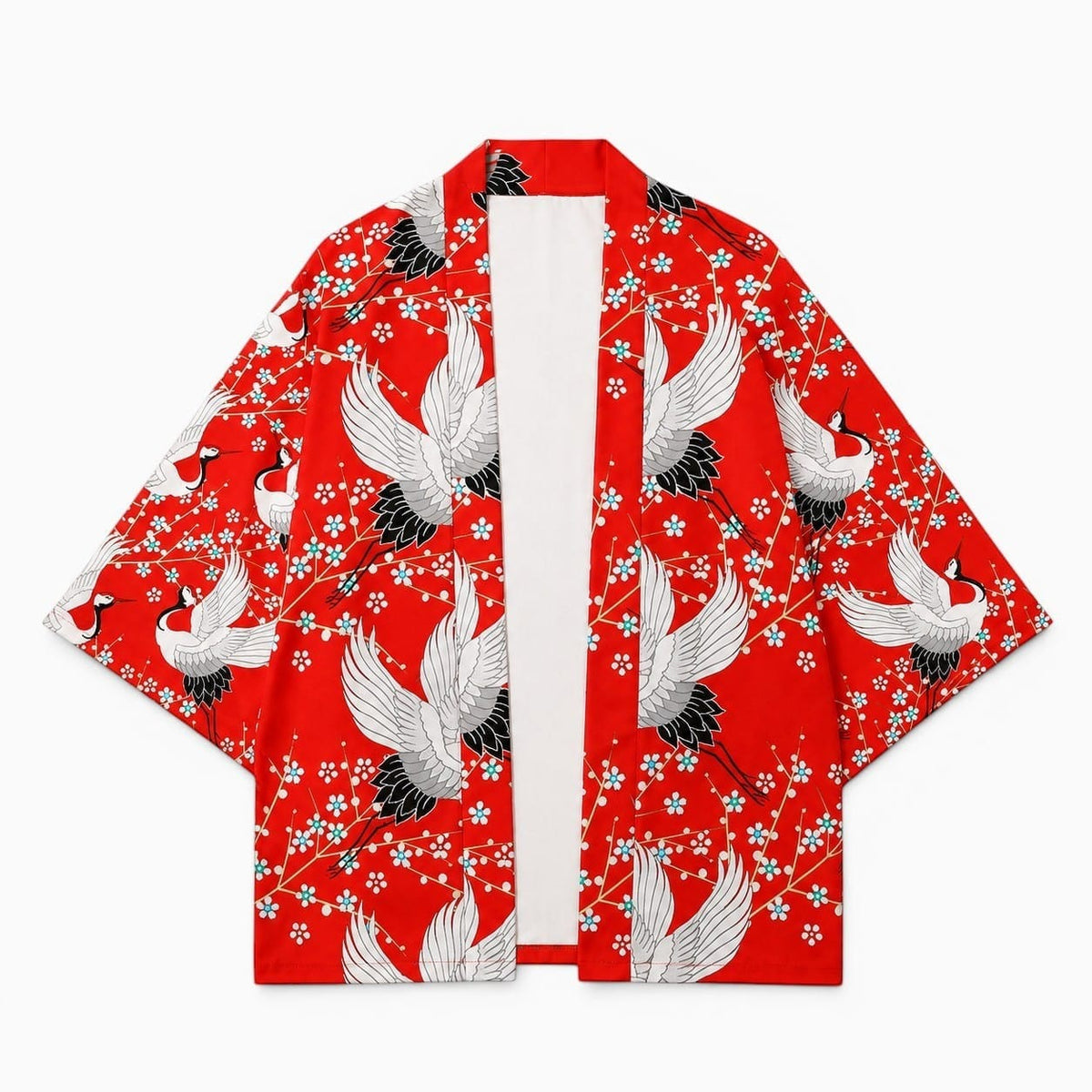 La Boutique Kimono Kimono Acétate Rouge Motif Grues