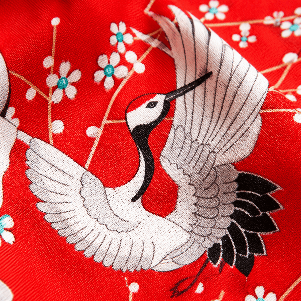 La Boutique Kimono Kimono Acétate Rouge Motif Grues