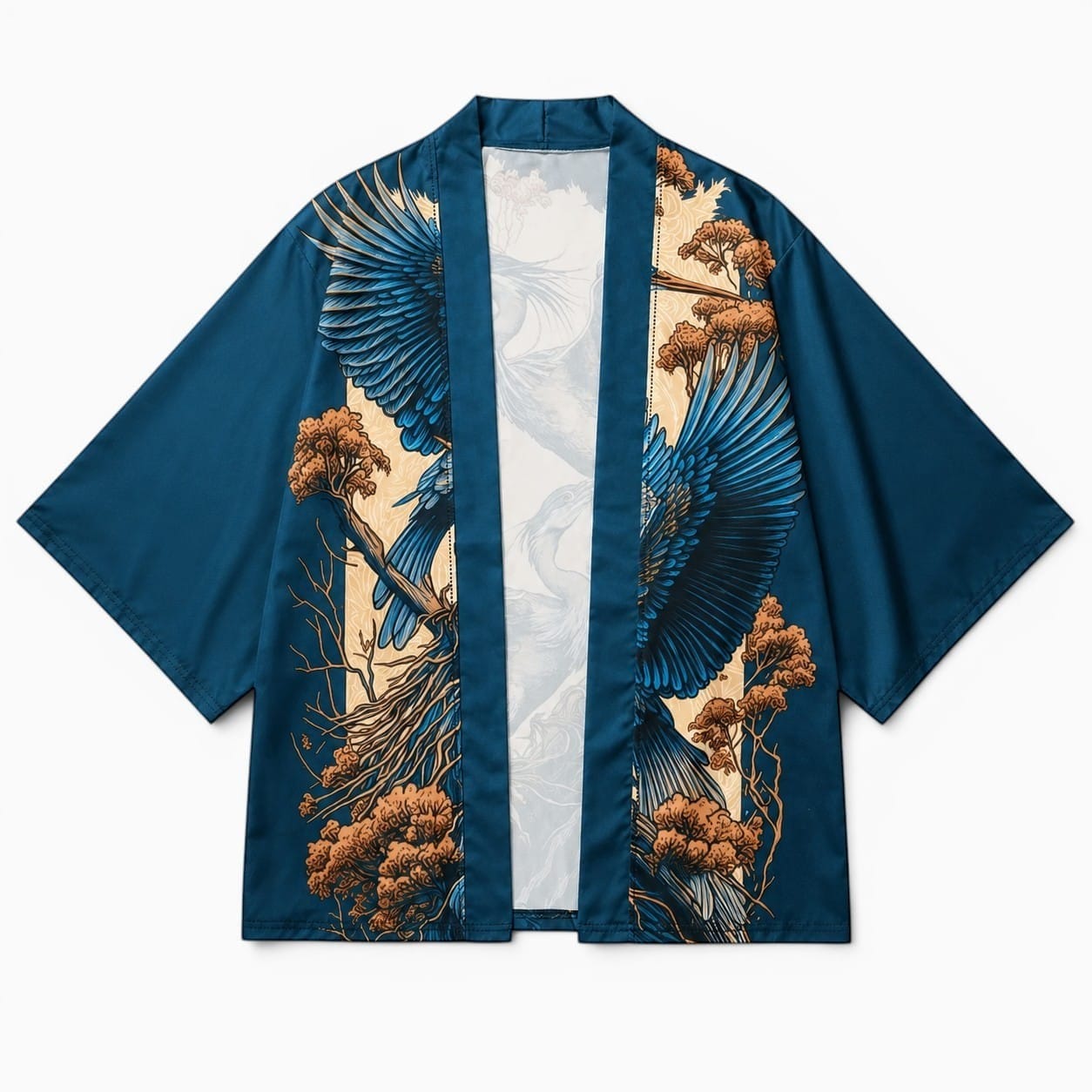 La Boutique Kimono Kimono Bleu Imprimé Grues