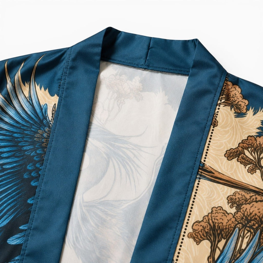 La Boutique Kimono Kimono Bleu Imprimé Grues
