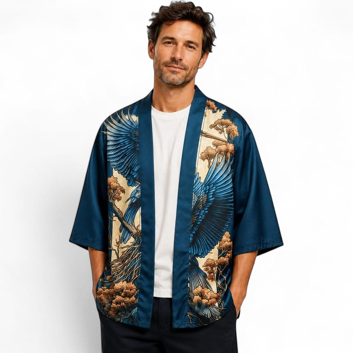 La Boutique Kimono Kimono Bleu Imprimé Grues