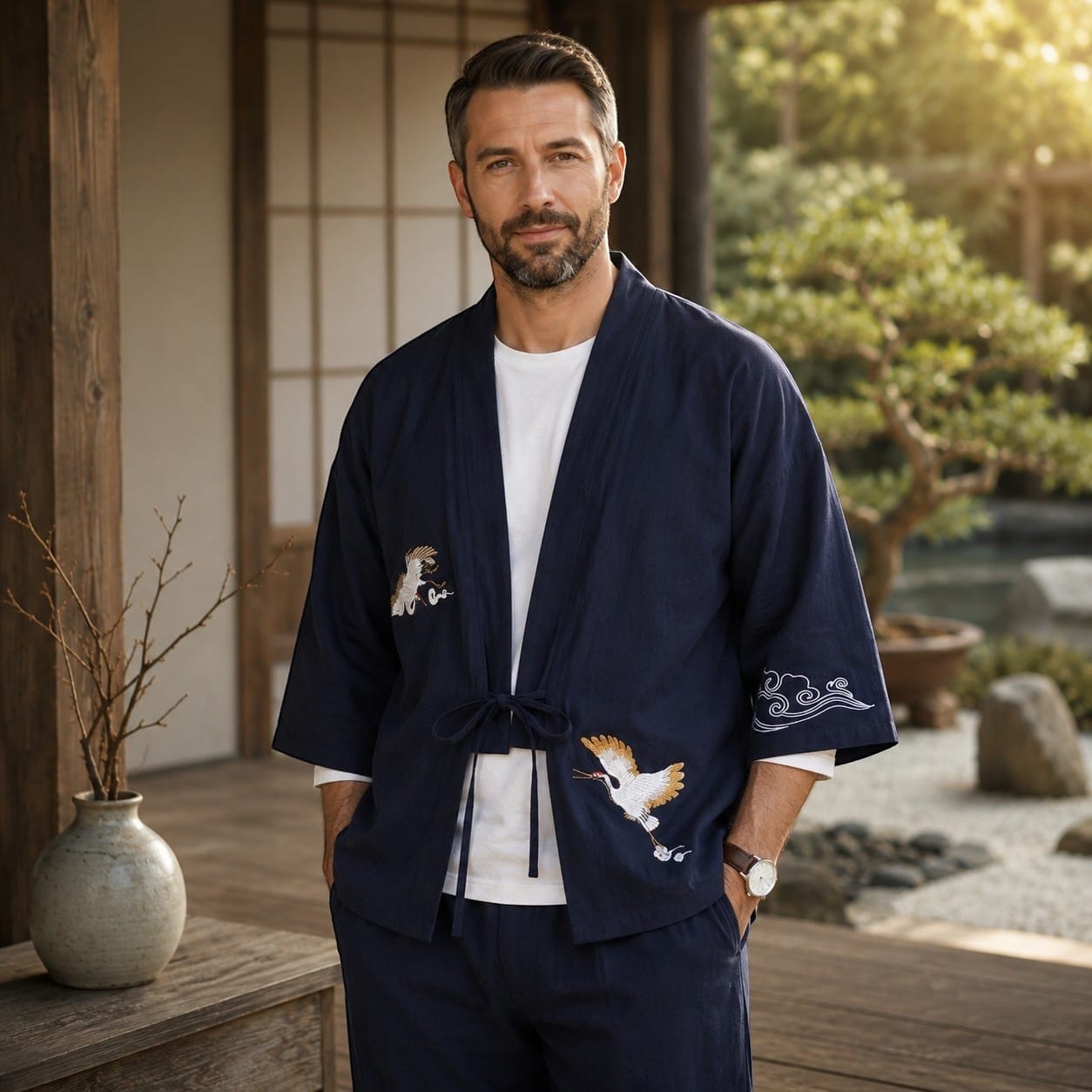 La Boutique Kimono Kimono Brodé En Coton Et Lin