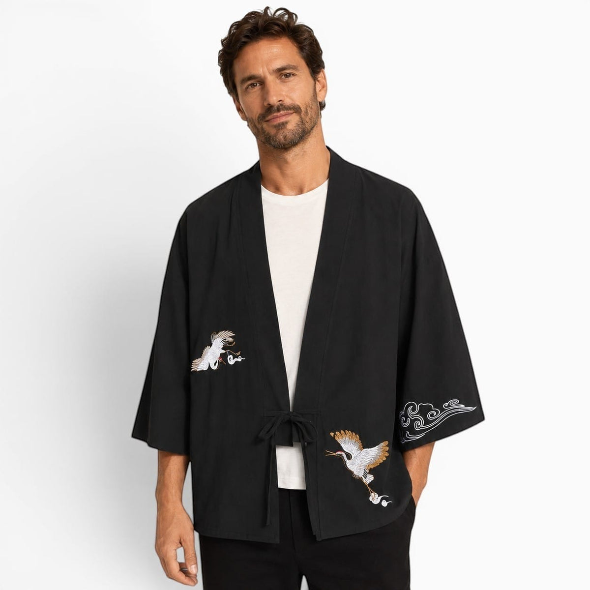 La Boutique Kimono Kimono Brodé Grue Noir