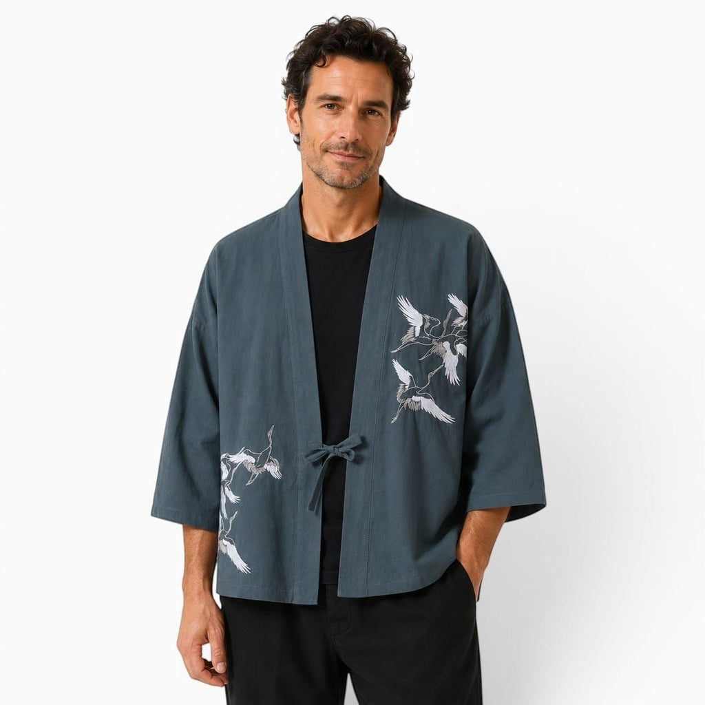La Boutique Kimono Kimono Brodé Motif Grues