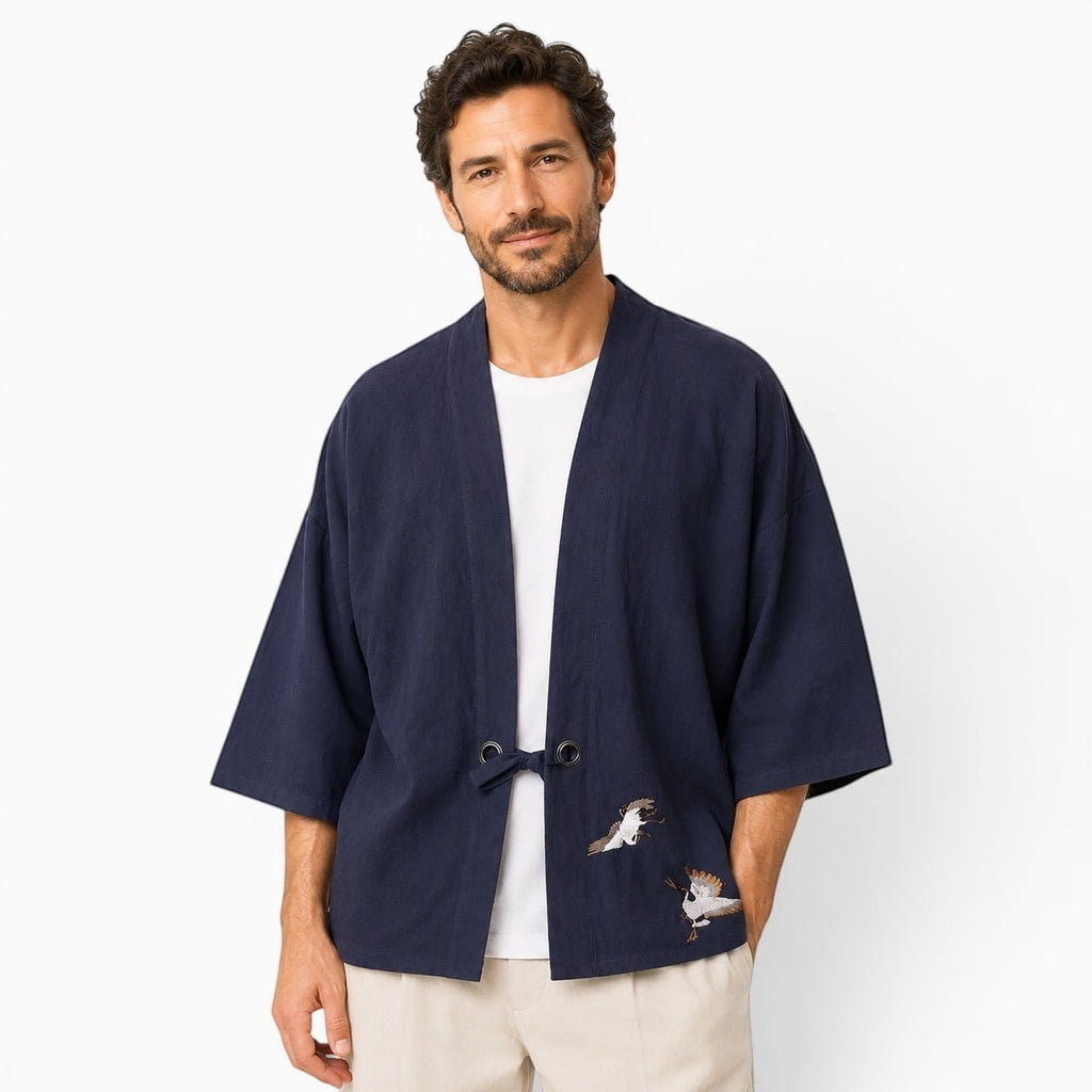 La Boutique Kimono Kimono Broderie Grue Coton Et Lin