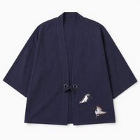 La Boutique Kimono Kimono Broderie Grue Coton Et Lin