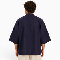 La Boutique Kimono Kimono Coton Bleu Marine Coupe Ample