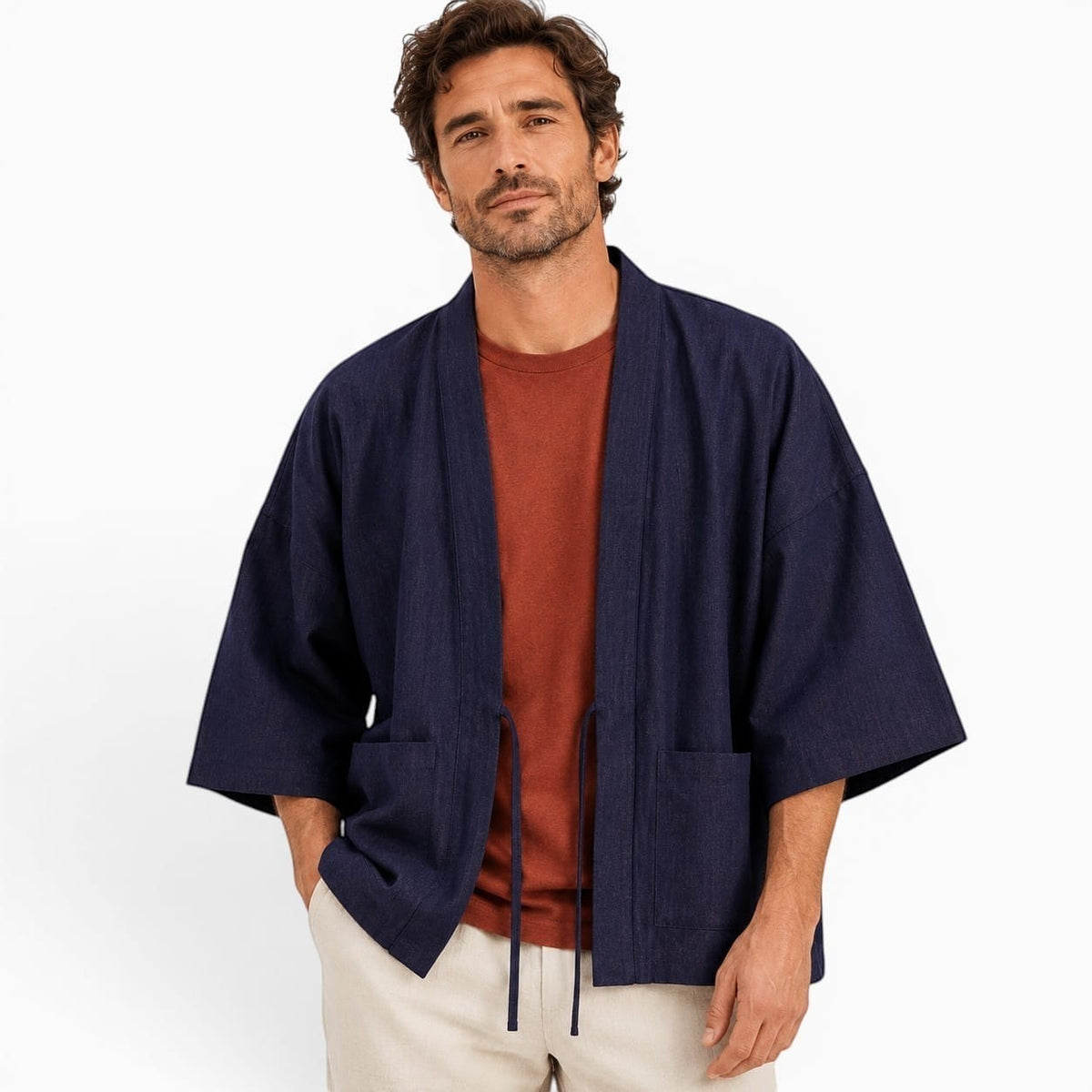 La Boutique Kimono Kimono Coton Bleu Marine Coupe Ample
