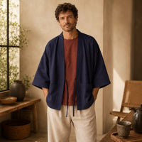 La Boutique Kimono Kimono Coton Bleu Marine Coupe Ample