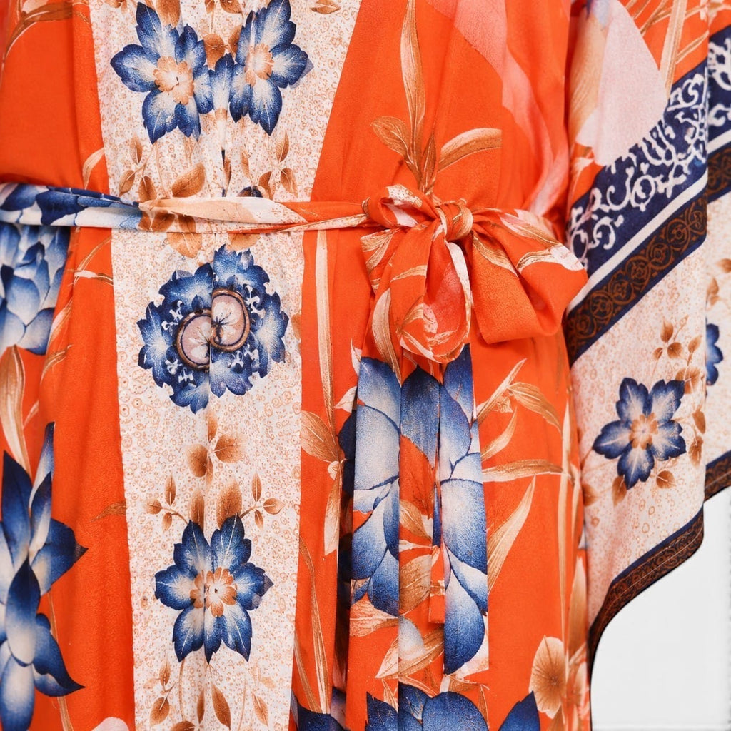 La Boutique Kimono Kimono Coton Corail Fleuri