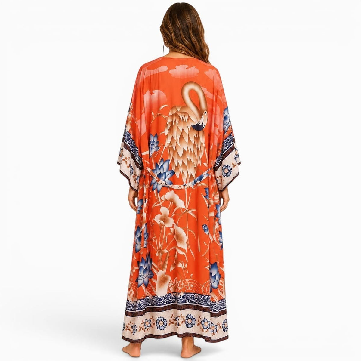 La Boutique Kimono Kimono Coton Corail Fleuri