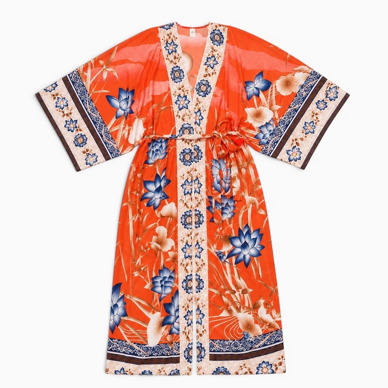 La Boutique Kimono Kimono Coton Corail Fleuri