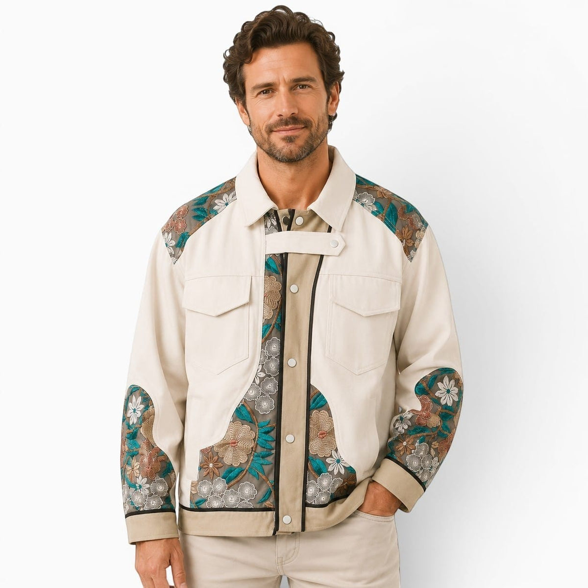 La Boutique Kimono Kimono Coton Homme Brodé Beige