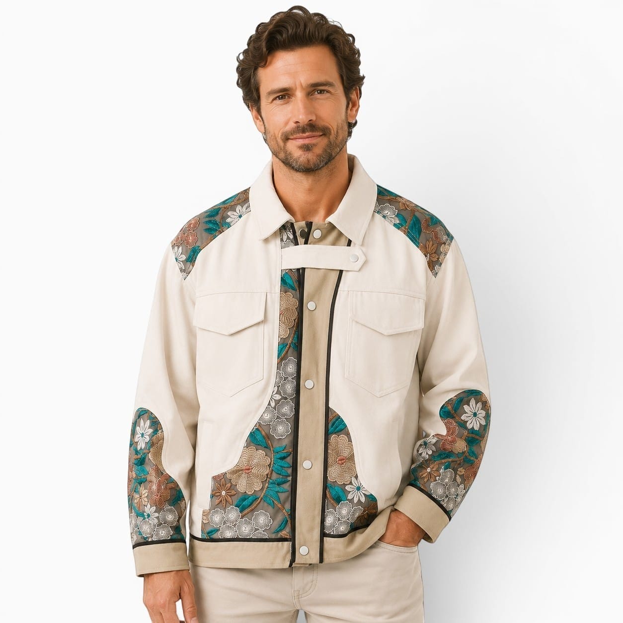 La Boutique Kimono Kimono Coton Homme Brodé Beige