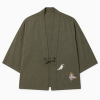 La Boutique Kimono Kimono Coton Kaki Broderie Grue
