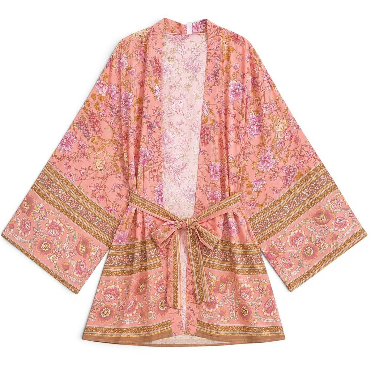 La Boutique Kimono Kimono Court Femme Rose Avec Fleurs