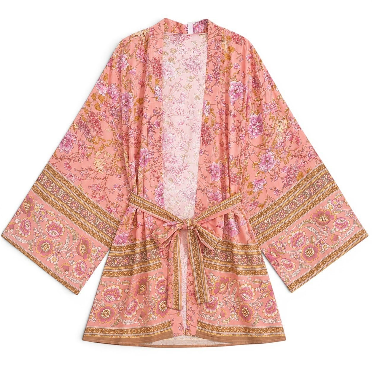 La Boutique Kimono Kimono Court Femme Rose Avec Fleurs