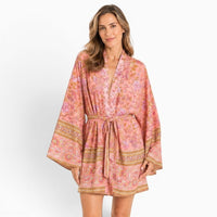 La Boutique Kimono Kimono Court Femme Rose Avec Fleurs