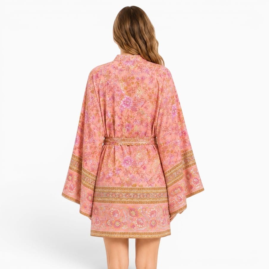 La Boutique Kimono Kimono Court Femme Rose Avec Fleurs