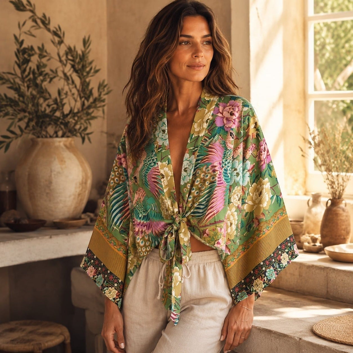 La Boutique Kimono Kimono Court Fleuri