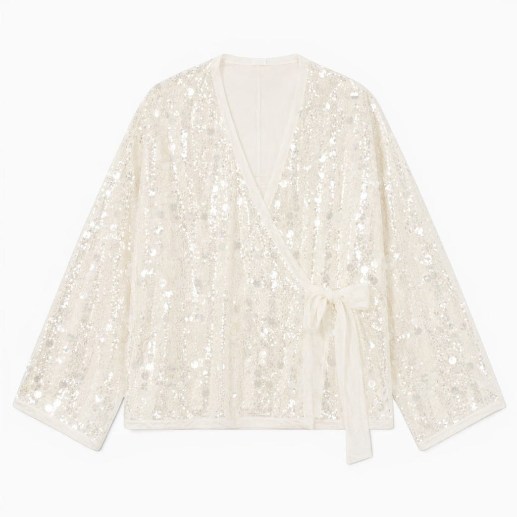 La Boutique Kimono Kimono D'Hiver Blanc À Sequins