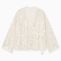 La Boutique Kimono Kimono D'Hiver Blanc À Sequins