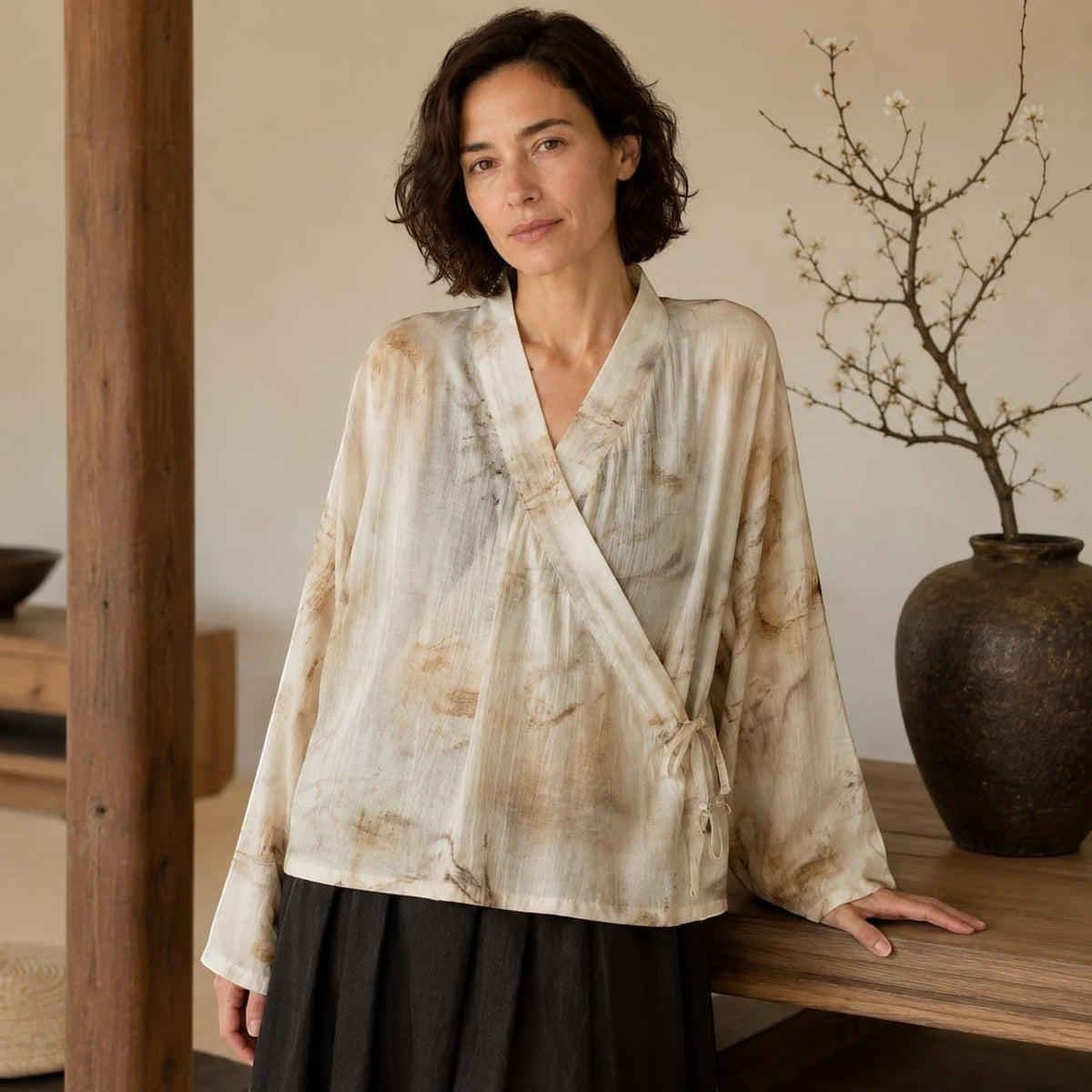 La Boutique Kimono Kimono Élasthanne Beige Style Cache-Cœur