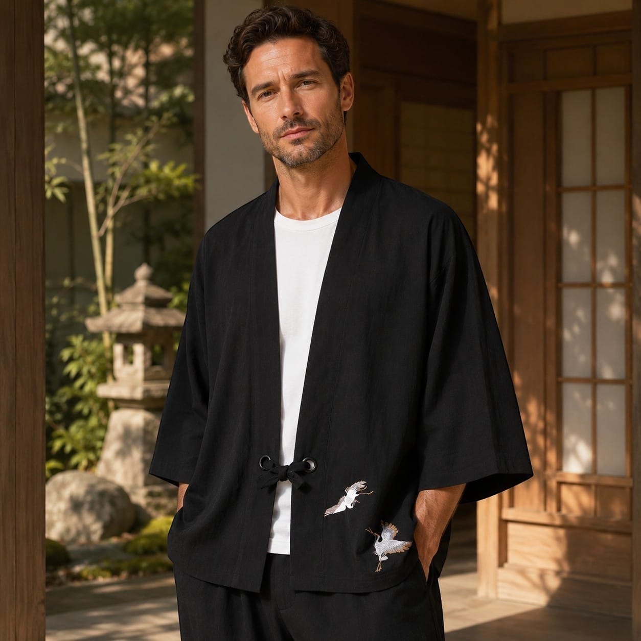 La Boutique Kimono Kimono En Lin Et Coton Broderie Grue