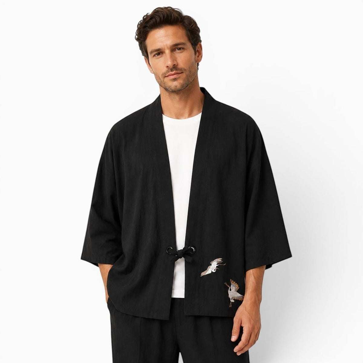 La Boutique Kimono Kimono En Lin Et Coton Broderie Grue