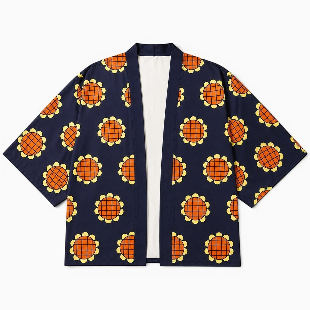 La Boutique Kimono Kimono Été Bleu Marine Motif Tournesol