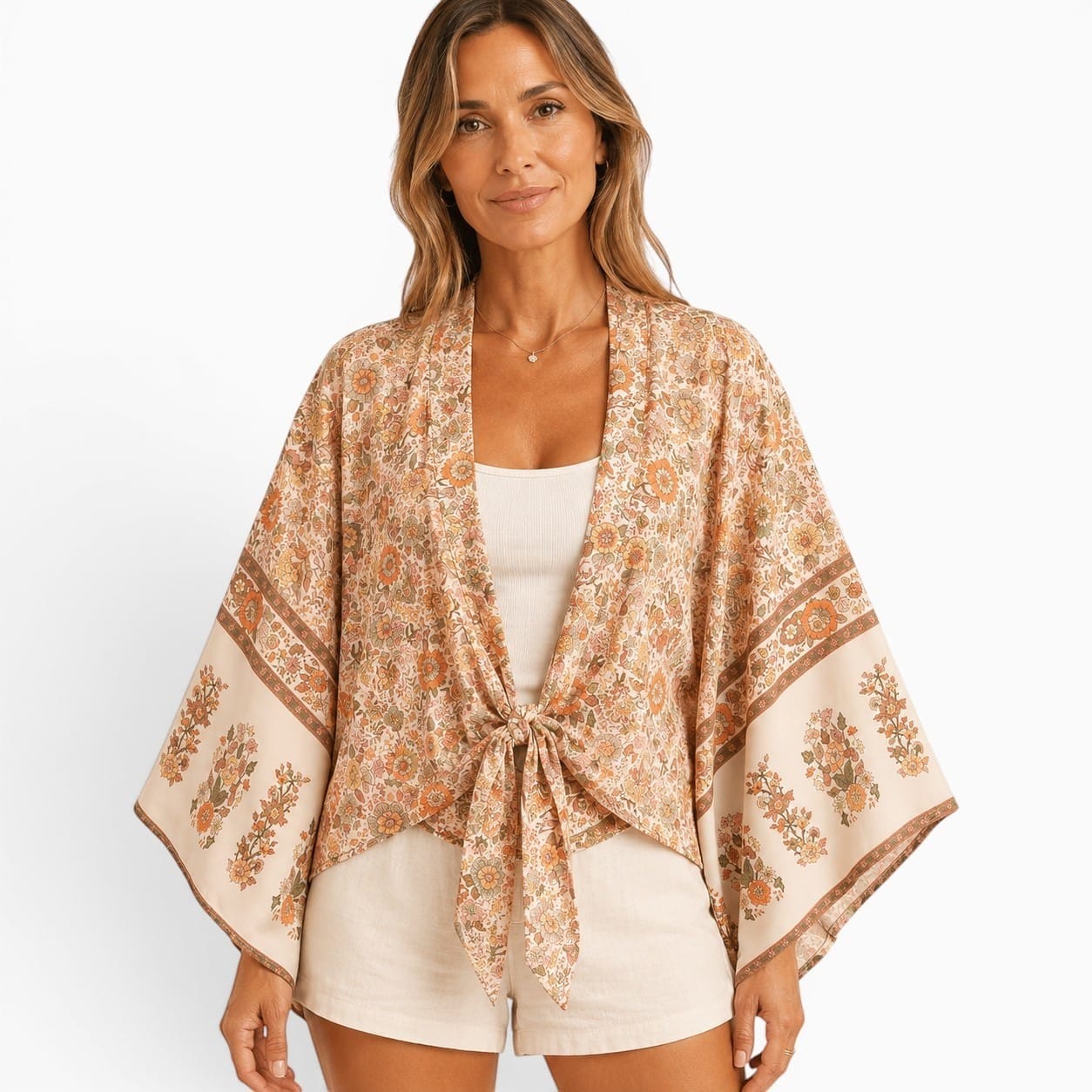 La Boutique Kimono Kimono Été Court Beige Floral
