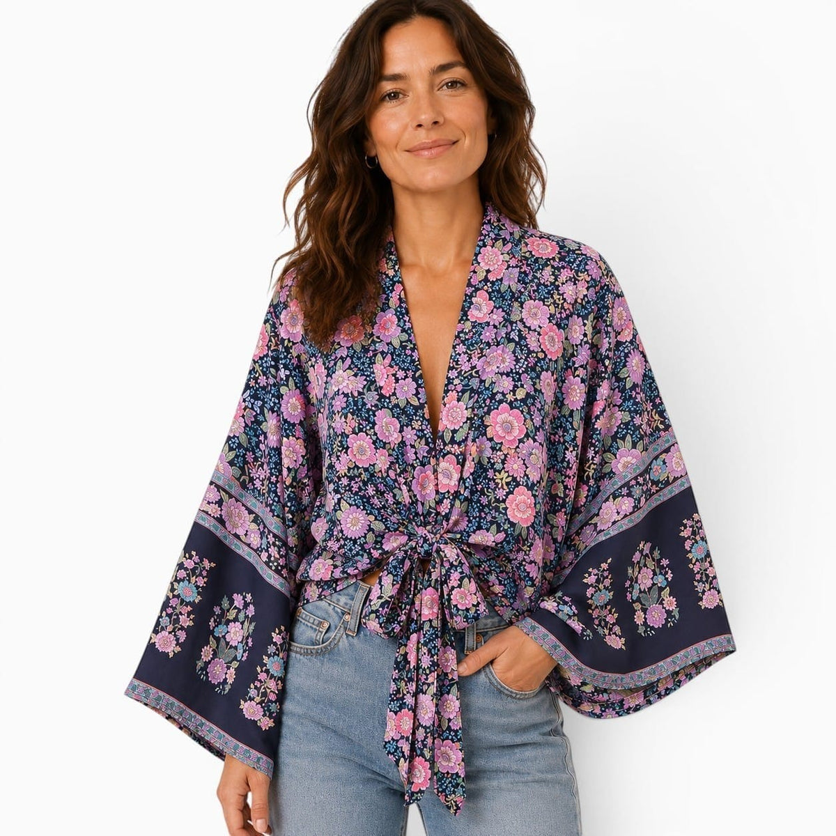 La Boutique Kimono Kimono Été Court Bleu Marine