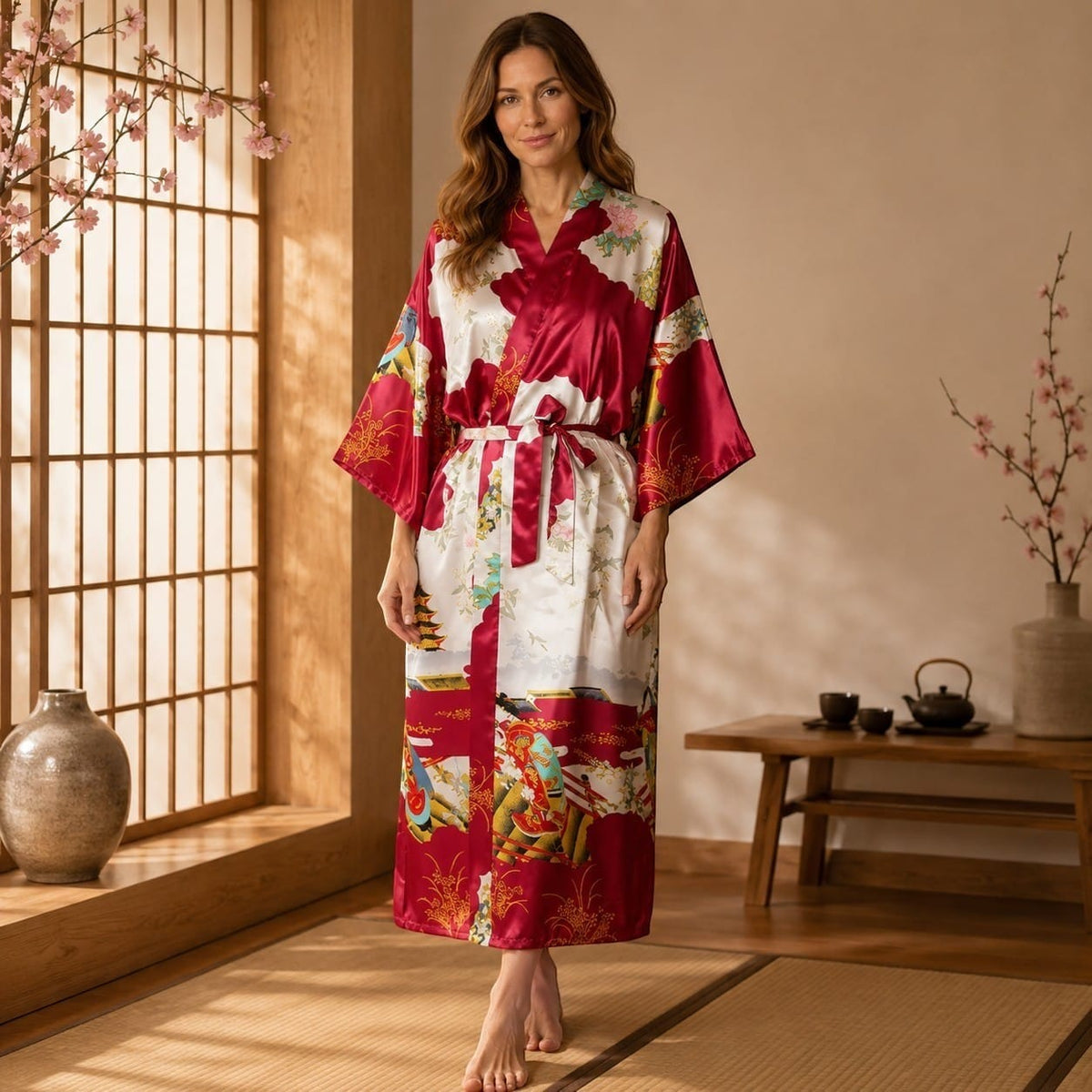 La Boutique Kimono Kimono Été Satin Imprimé Japonais