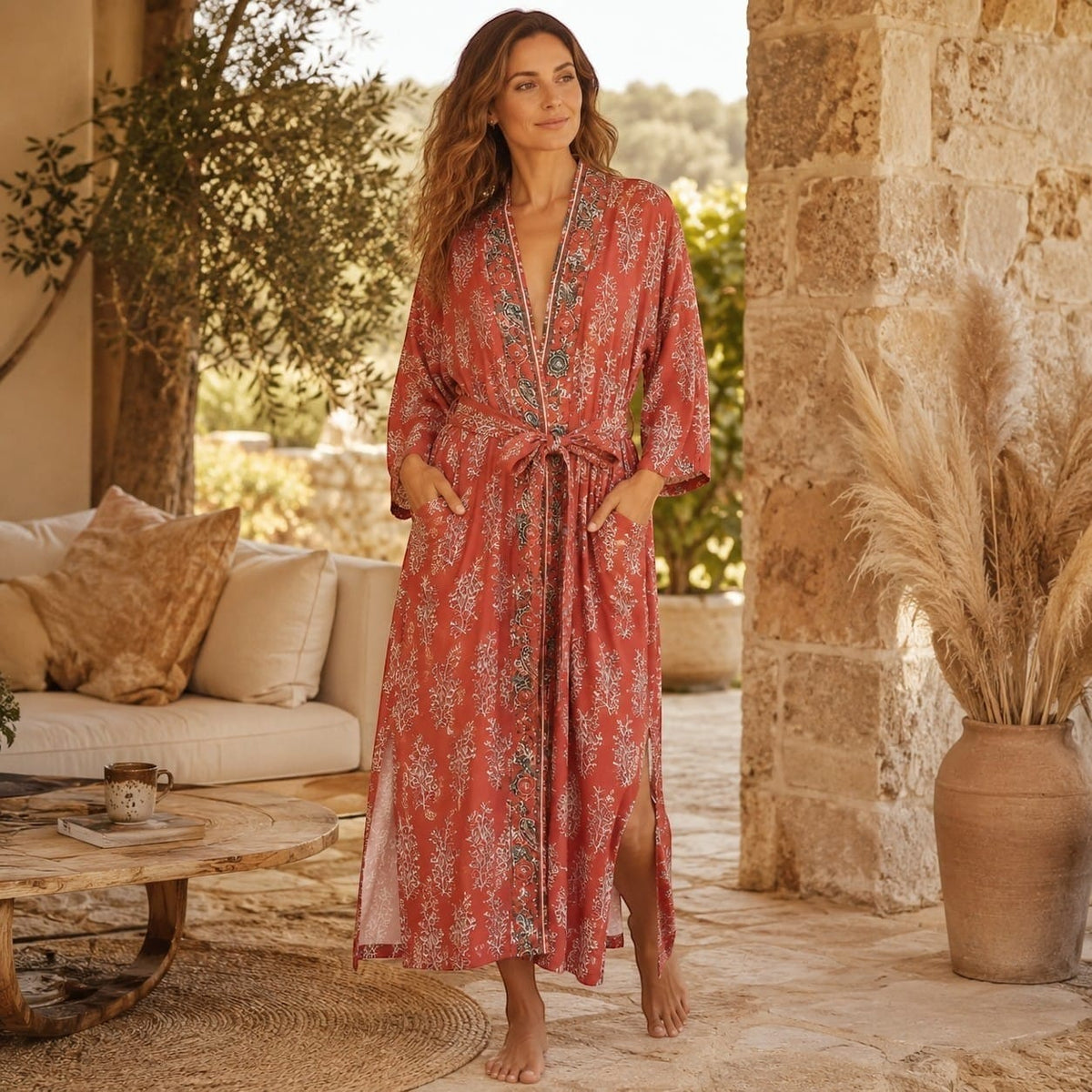 La Boutique Kimono Kimono Femme Rouge Fleuri