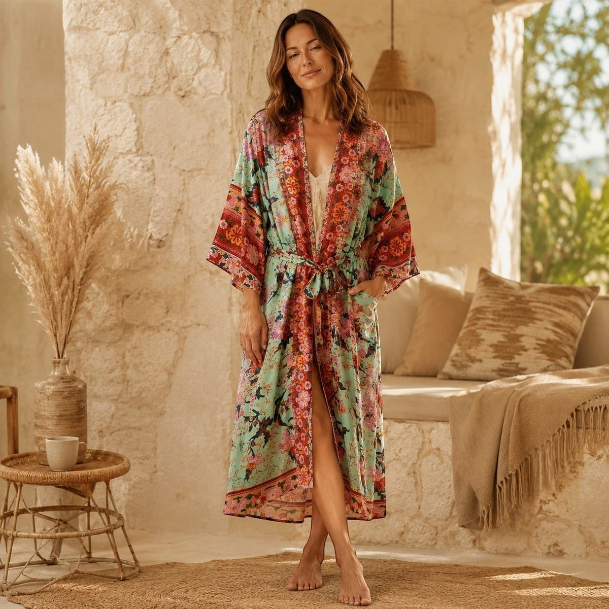La Boutique Kimono Kimono Femme Rouge Long Fleuri