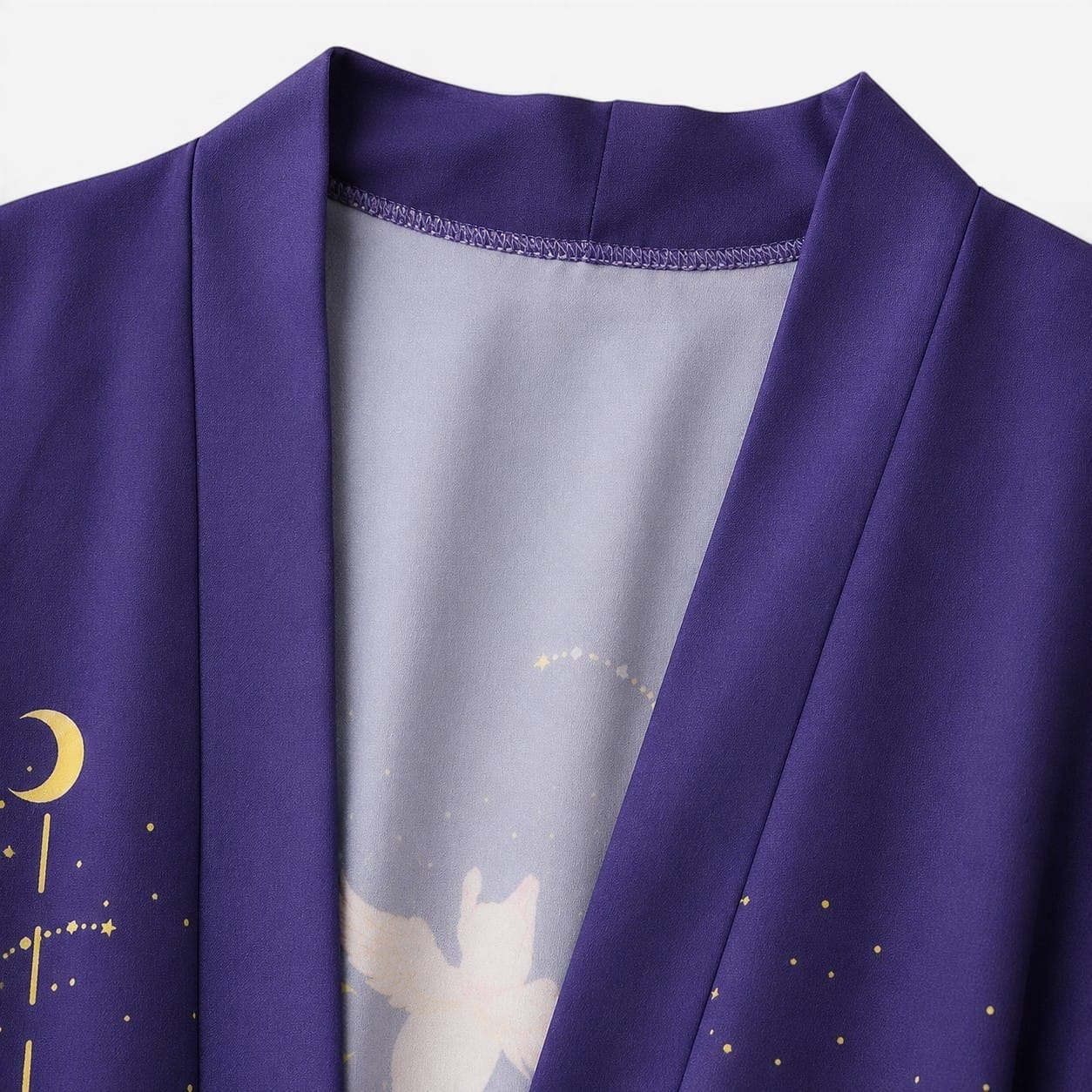 La Boutique Kimono Kimono Femme Traditionnel Violet Motif Chat Et Ciel Étoilé