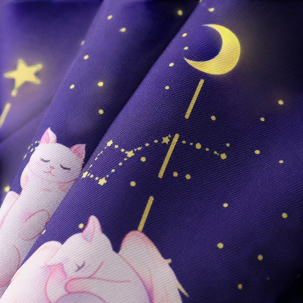 La Boutique Kimono Kimono Femme Traditionnel Violet Motif Chat Et Ciel Étoilé