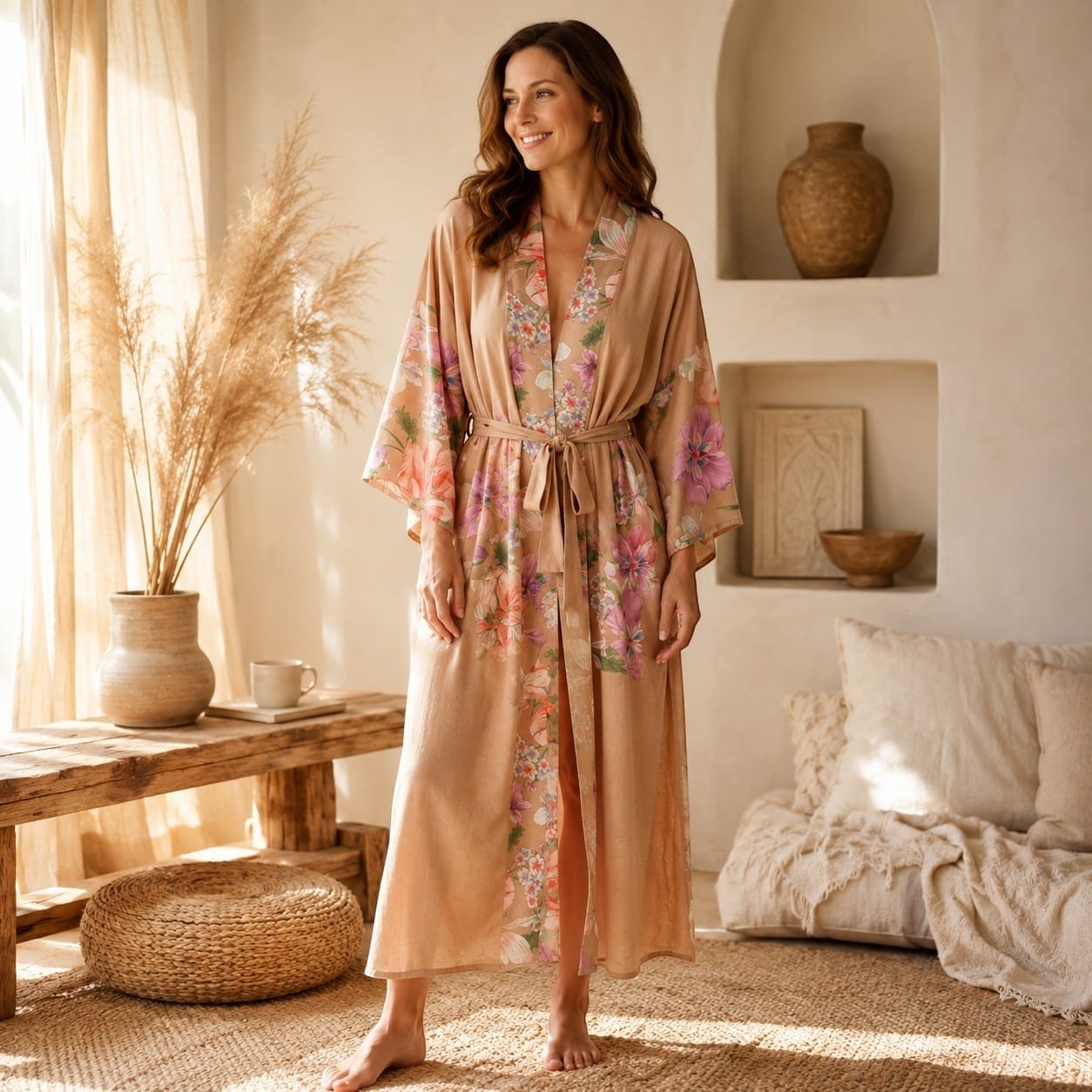La Boutique Kimono Kimono Fibres Synthétiques Long Imprimé Floral