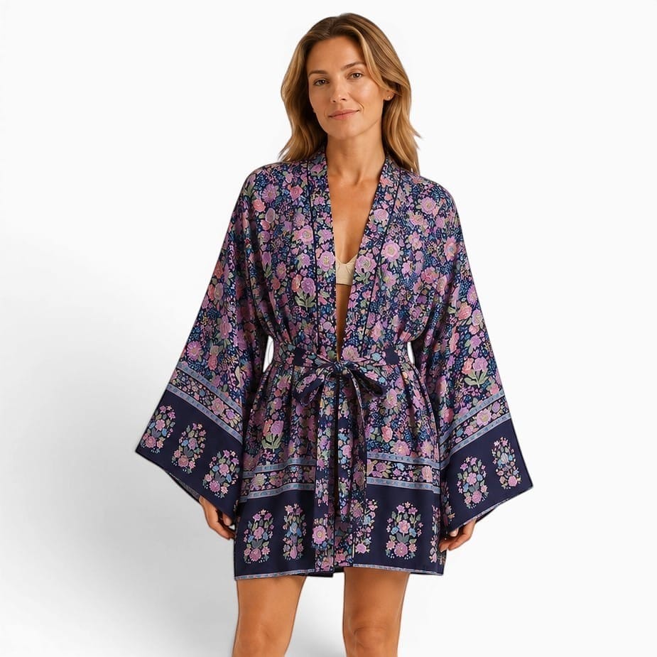 La Boutique Kimono Kimono Fleuri Bleu Marine