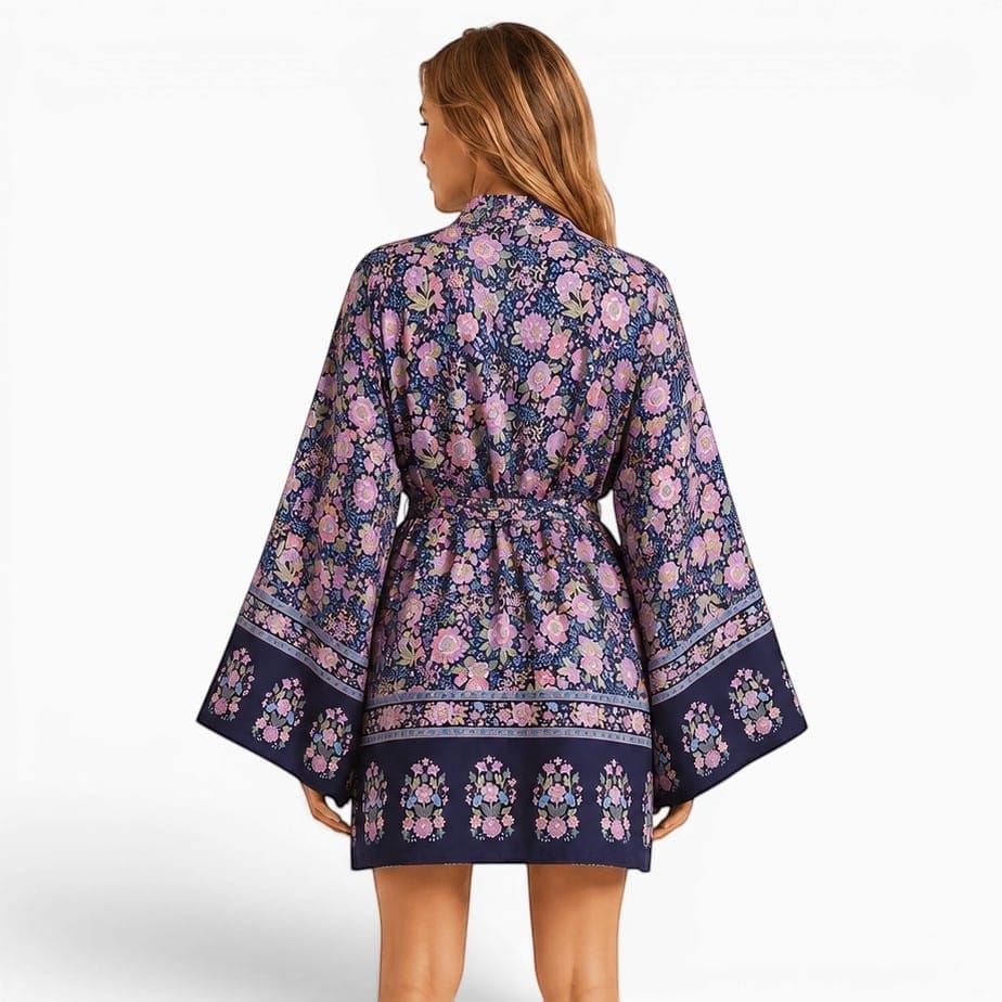 La Boutique Kimono Kimono Fleuri Bleu Marine