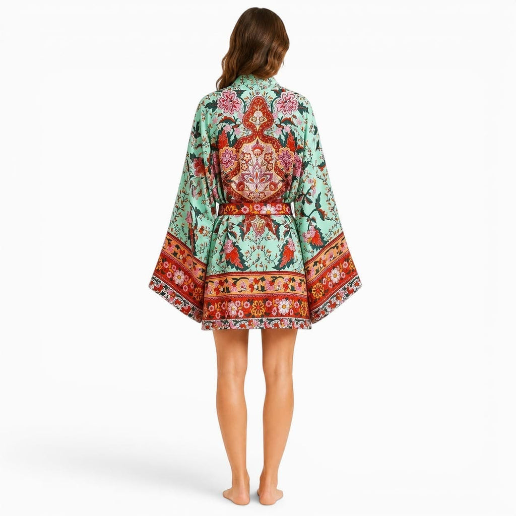 La Boutique Kimono Kimono Fleuri Turquoise