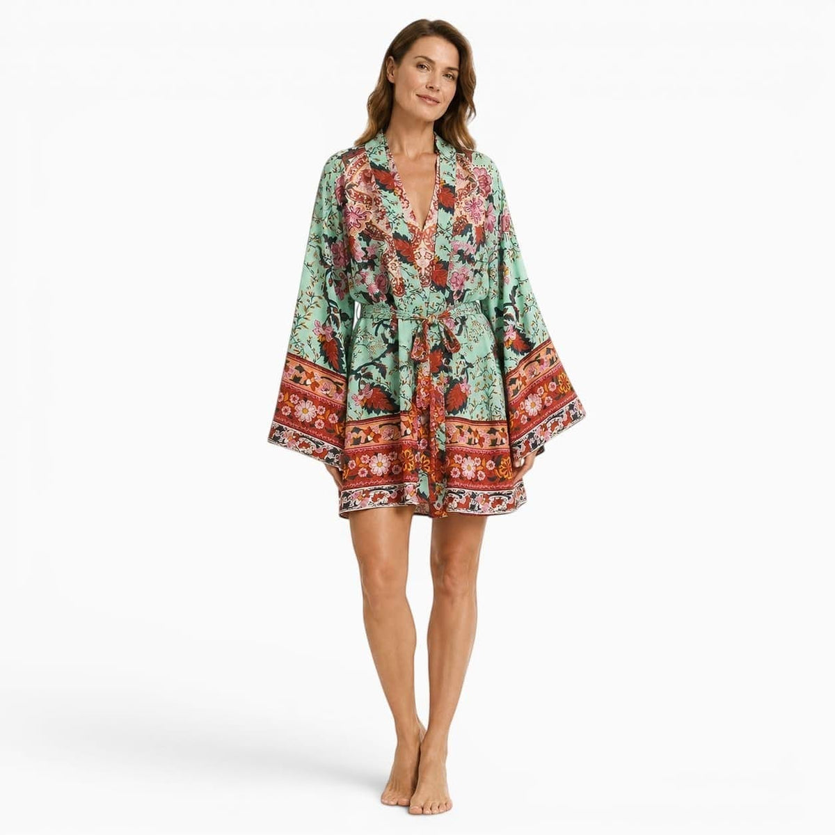 La Boutique Kimono Kimono Fleuri Turquoise